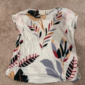 100% Linen Floral Print Women's Top